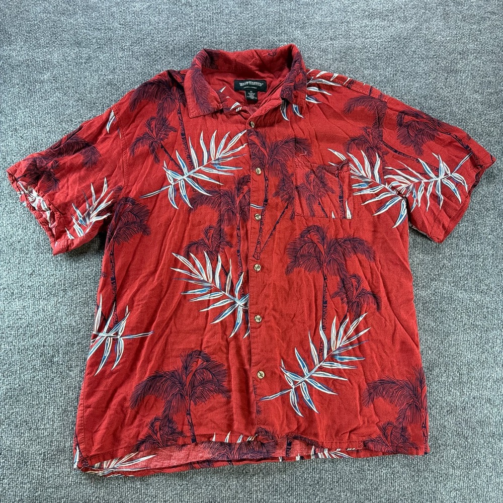 Most Wanted Mens XL Red Tropical Palm Tree Rayon Short Sleeve Button Up Shirt